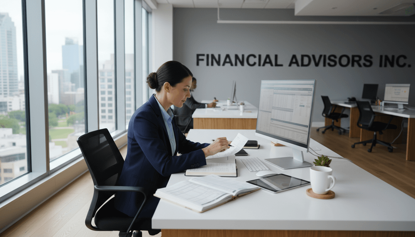 Accountant reviewing tax documents at a clean modern desk