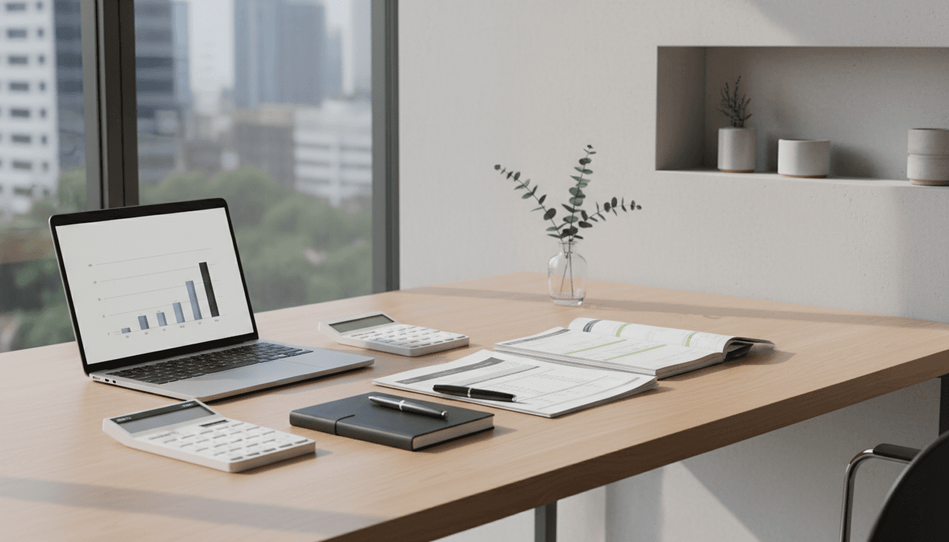 Organized documents and calculator on a clean desk