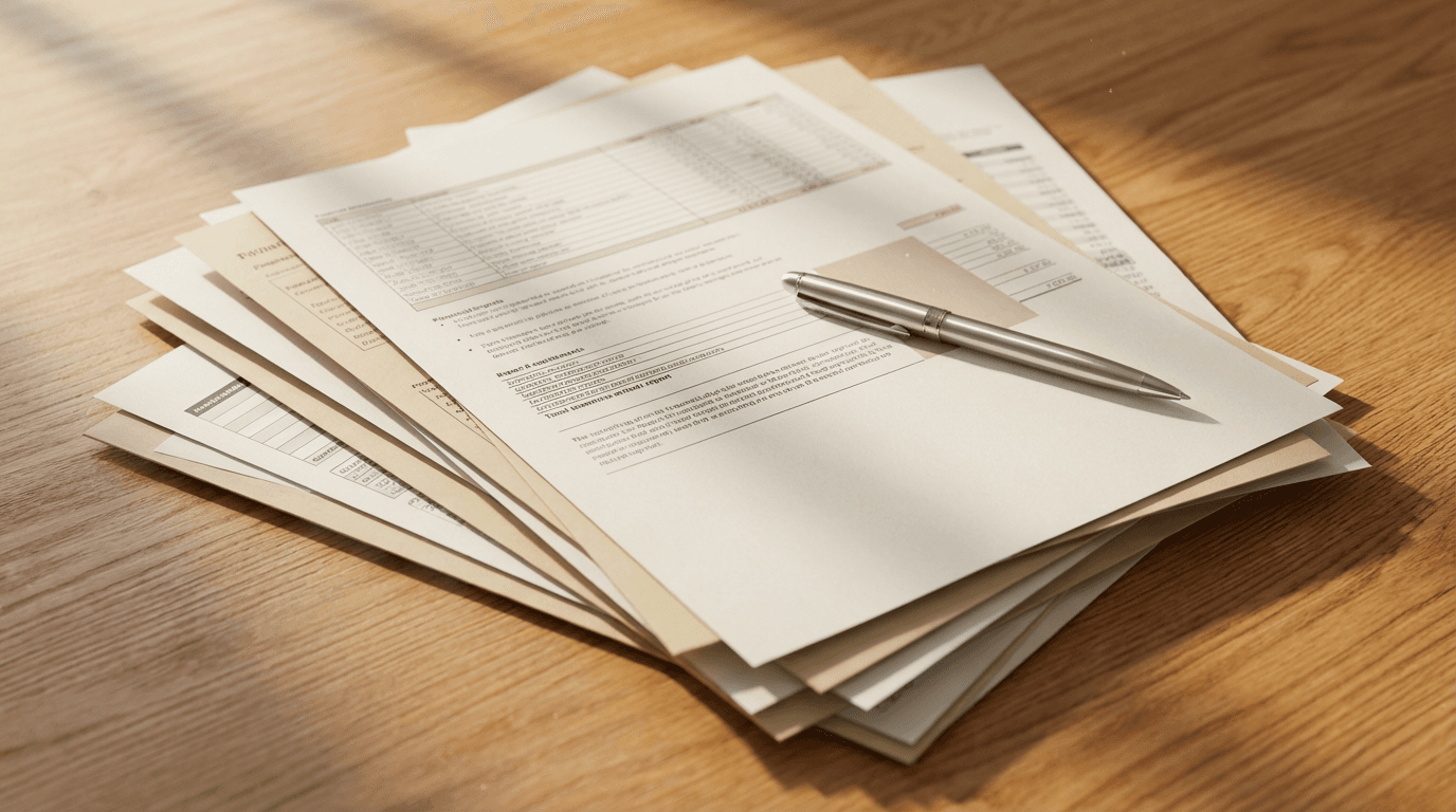 Organized financial documents on a clean desk