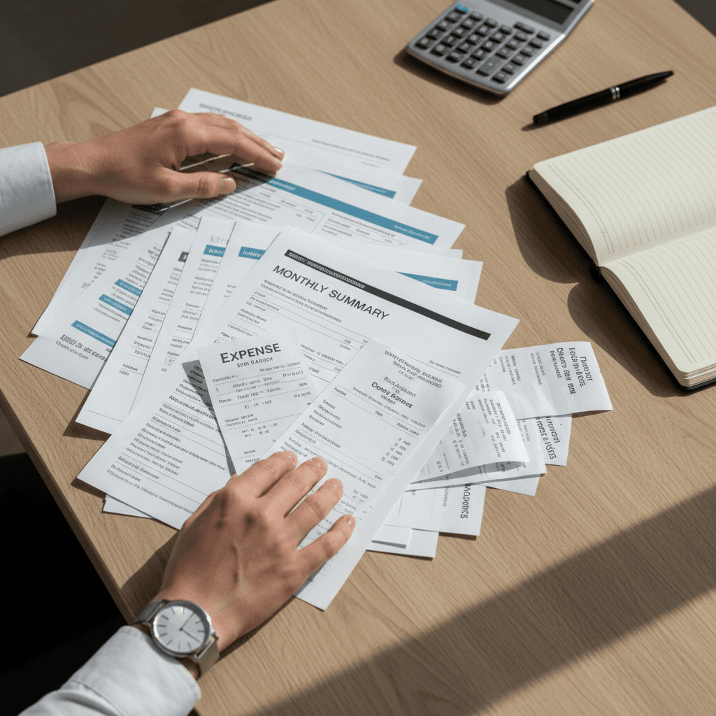Sorting receipts into an organized binder